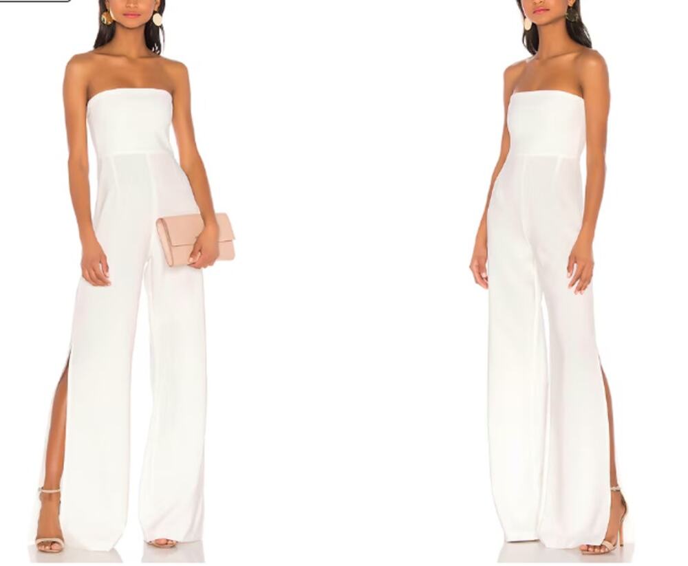 Nookie Glamour Strapless Side Slit Jumpsuit Ivory White XS